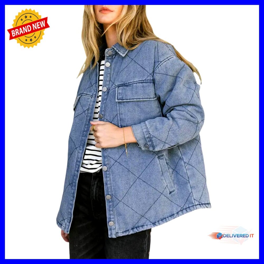 Oversized Denim Shacket Classic Y2k Retro Button Down Long Sleeve With Pockets